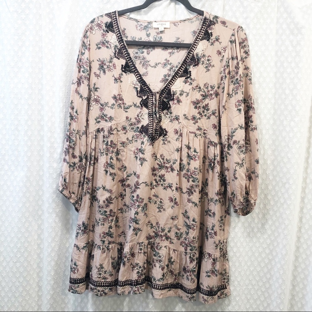 UMGEE • taupe boho floral tunic MEDIUM
